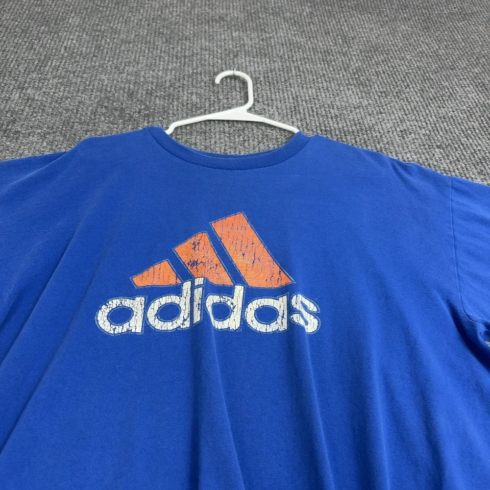 Vintage Adidas T Shirt Mens L Blue Cotton Graphic Logo Sportswear Streetwear